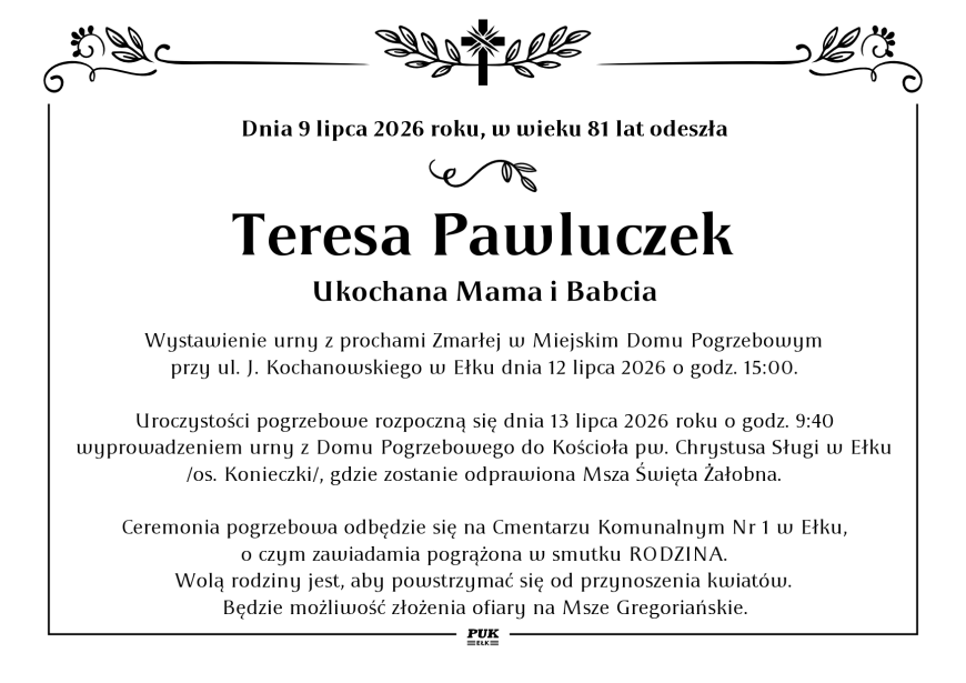 Teresa Pawluczek - nekrolog